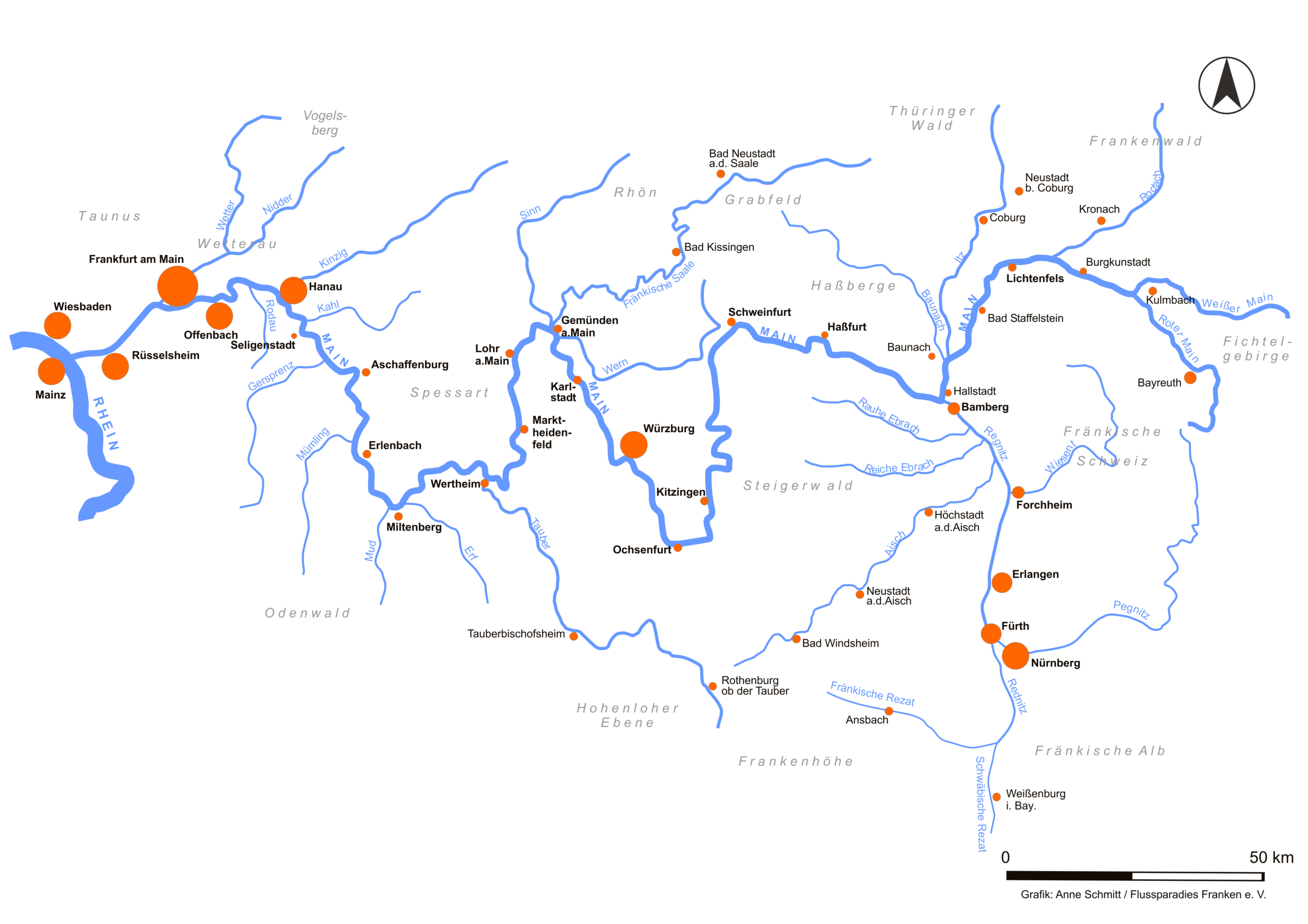 Übersichtskarte des Mains und seiner Zuflüsse. (c) Flussparadies Franken 2025